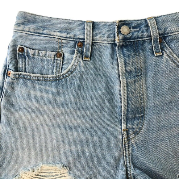 Levi's 501 High Rise Denim Shorts Womens 28 Button Fly Distressed Frayed Premium - Picture 2 of 10
